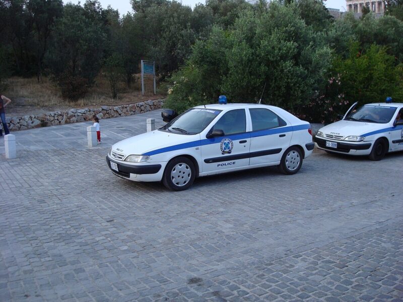 Greek police at crime scene in Karditsa investigating murder of local singer
