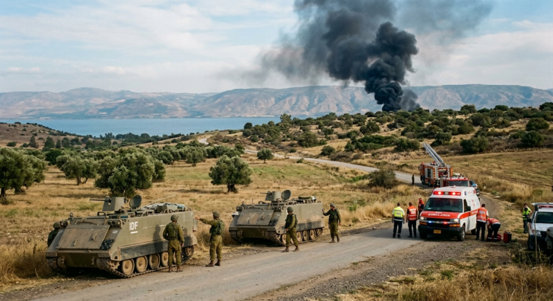 Smoke rising after missile strike near Sea of Galilee northern Israel military base