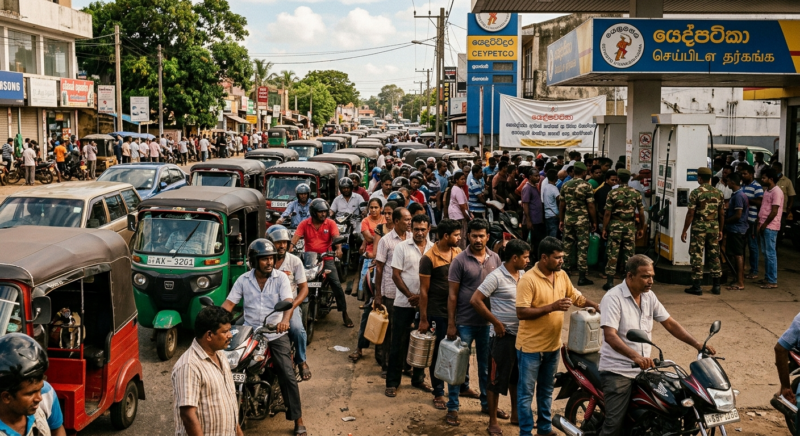 Long lines at fuel station in Sri Lanka due to rising oil prices crisis