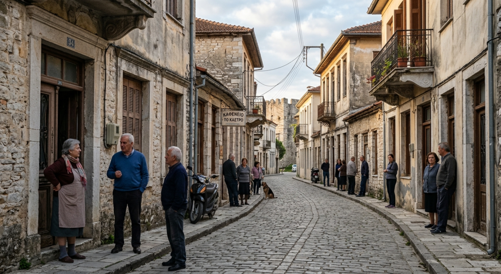 Residents outside buildings in Ioannina Greece after minor earthquake no damage